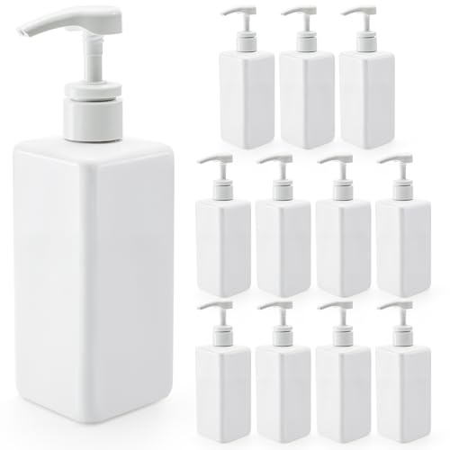 Okllen Paquete de 12 Botellas de plástico de 500 ml, dispensador de jabón líquido vacío Recargable para champú, loción, Productos de Limpieza, Cocina, baño, Cuadrado Blanco