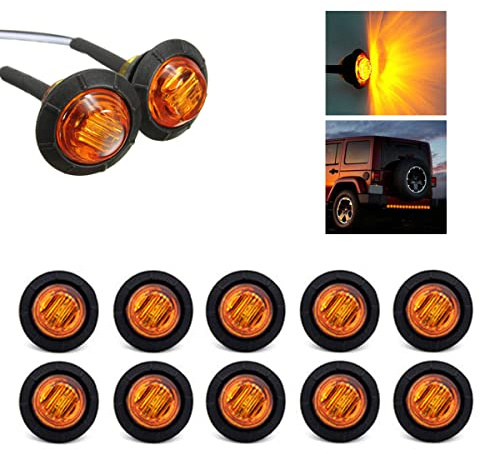 Rund 12V Seitenmarkierungsleuchten IP68 wasserdicht LED Seitenmarkierungsleuchten, für Pkw, Lkw, Anhänger, Traktoren (gelb), 10 Stück