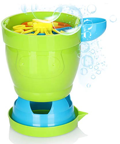 COM-FOUR® Seifenblasenmaschine, batteriebetriebene Seifenblasen- Maschine für Kinder, erzeugt automatisch Seifenblasen, tolles Seifenblasenspielzeug (grün. blau. gelb. orange)