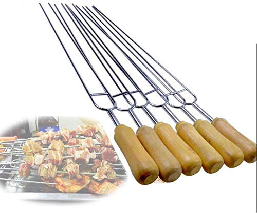 6 STÜCKE Stockbrot Spieße, Grillspieße Edelstahl 40 Cm/15,35 Zoll U-förmiger Grill Wiederverwendbare Edelstahl-Metall-Grillspieße Mit Holzgriff, Safe Grill-Werkzeuge Grillen