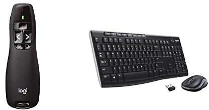 Logitech R400 Wireless Presentation Remote - Black & MK270 Wireless Keyboard and Mouse Combo for Windows, 2.4 GHz Wireless, Compact Mouse, 8 Multimedia and Shortcut Keys, Black