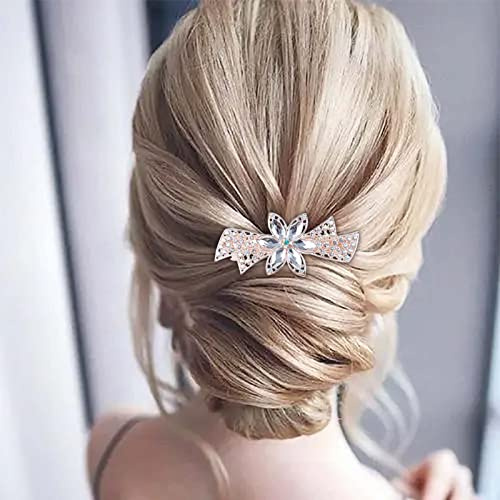 Yienate Fancy Hochzeit Strass Haarspange Pin Barrette Silber Blume Kristall Haarnadeln Barrette Glitzernde Glitzer Braut Kopfbedeckung Kristall Haarspange Haar Glänzend Halter Zubehör Für Frauen