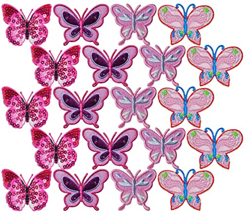 EXCEART 20 Schmetterling Aufnäher Gestickte Applikation Zum Aufbügeln Oder Nähen Für Kleidung Rucksack Schuhe Und Haarzubehör Zum Verdecken Von Flecken Für Diy-Dekor