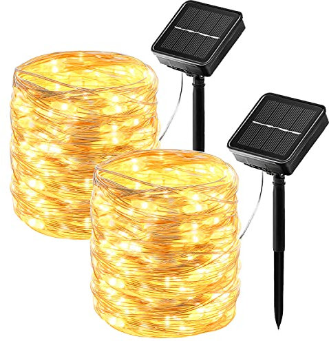 2 Stücke Solar Lichterkette Aussen 26 m/240 LED Lichterkette Außen 8 Modi Kupferdraht Solarlichterkette IP65 Wetterfest für Garten, Balkon, Terrasse, Tor, Hof, Hochzeit, Party