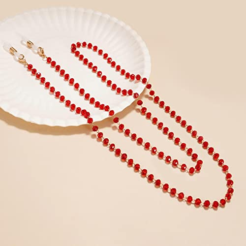 Brillenkette Mode Lesebrille Kette Kristall Perle Brillen Sonnenbrille Lanyard Kordel Umhängeband String Maske Kette Brillenbänder Rot
