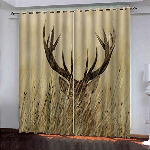 Vorhang Blickdicht Ösen Thermo Verdunkelungs Polyester Gardinen 2 Stück 3D Prärie Elch Für Schlafzimmer Wohnzimmer Kinder Oder Babyzimmer 220(B) X215(H) cm - Bedruckte Verdunkelungsvorhänge
