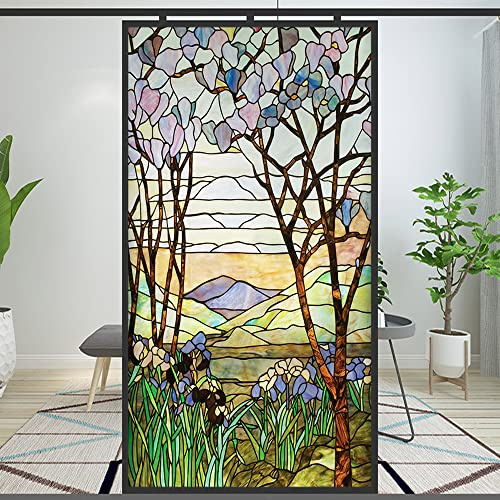 Lumanduo Pellicola protettiva per finestre, stile europeo della chiesa in vetro macchiato statico, adesivo decorativo per finestre (Motivo 2, 23.6x60)