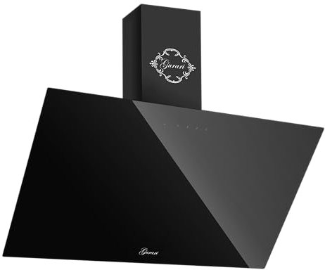 Gurari Cappa Aspirante 90 cm a Parete GCH D 286 Vetro Nero | Design Senza Testa e Inclinato | Motore 1000 m³/h | TouchControl, Telecomando Incluso | LED | Timer | Filtro Lavabile | Scarico e Ricircolo