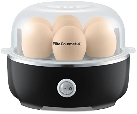 Elite Gourmet EGC115B Easy Egg Cooker Electric 7-Egg Capacity, Soft, Medium, Hard-Boiled Egg Cooker with Auto Shut-Off, Measuring Cup Included, BPA Free, Classic Black