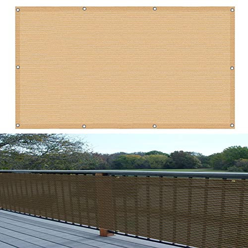 Balkon sichtschutz 90 x 450 cm Wind HDPE UV-Schutz Sichtschutz Windschutz Sichtblende mit Ösen und Kordel für Balkongeländer Garten, Beige