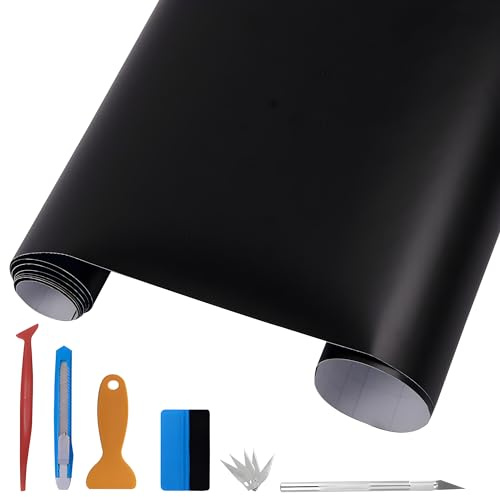 NewL Matt-Schwarz 150 x 300 cm Autofolie, blasenfrei mit Luftkanälen | Matt-Oberfläche, Montagewerkzeug inkl., dehnbar, Selbstklebend, für den Außenbereich geeignet, Autos, Motorräder, Möbel