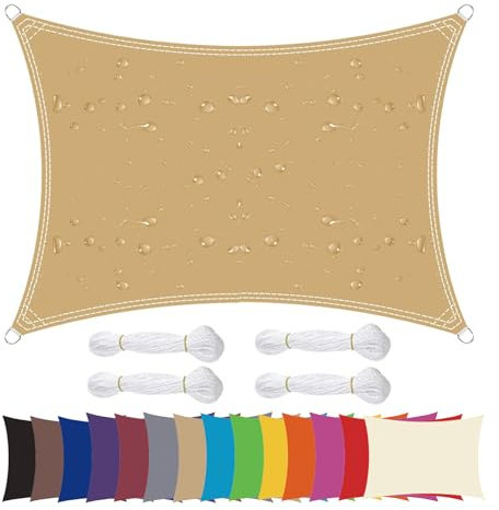ZHhan Sun Shade Sail Awning Canopy Waterproof Sunscreen 98% UV Block PES for Garden Patio Canopy with Free Ropes Triangle Rectangle Square(Sand,3.5x4m)