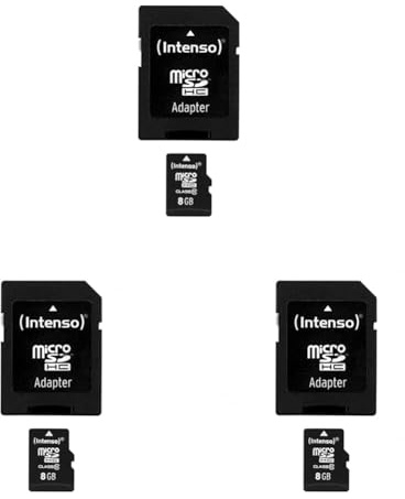 Intenso microSDHC 8GB Class 10 Speicherkarte inkl. SD-Adapter, schwarz (Packung mit 3)