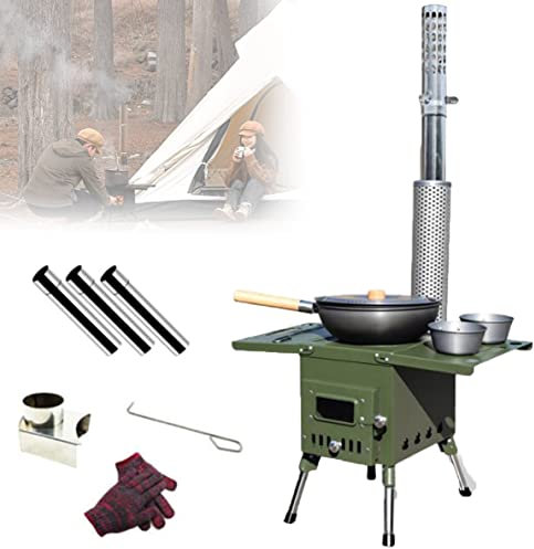 Réchaud pour tente de camping, grand poêle à bois pour tente avec tuyaux de cheminée, poêle à bois extérieur pour camping, randonnée, voyage, pique-nique,L