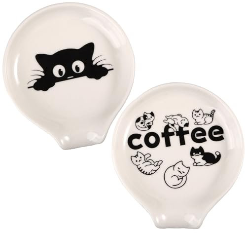 ORIGACH Lot de 2 repose-cuillères à café en céramique blanche pour comptoir à café, porte-cuillère en porcelaine pour la maison, le comptoir de la cuisine, le comptoir ou la cuisinière – Passe au