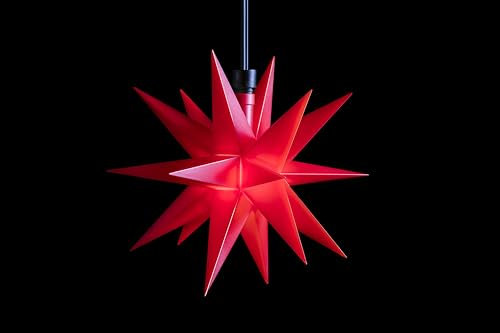 Sterntaler Dekostern | Weihnachtsstern | Kunststoff | 18-Zacker | Fernbedienung & Timer | Rot | 12cm | Außen | LED | Batterie