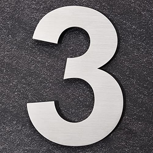 COBATA Numeri civici moderni, 30,5 cm, in acciaio inox 304, antiruggine, aspetto galleggiante, facile da installare, colore argento, numero 3