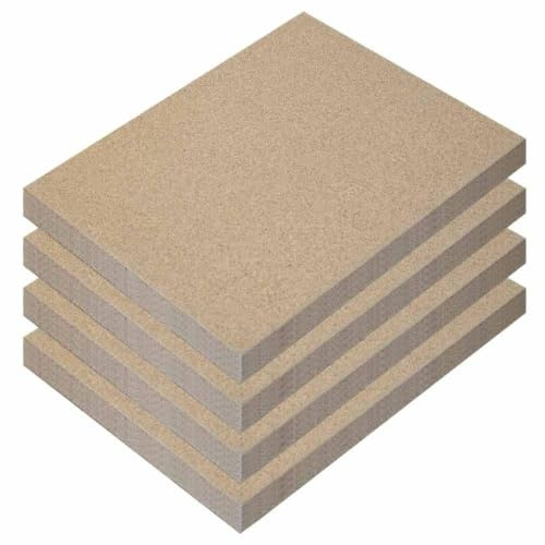 Vermiculite Platten 4 Stück, 300x200x15 mm, Schamotte Ersatz zur Reparatur von Feuerräumen, Brandschutzplatte für Öfen & Kamine, hitzebeständig bis 1.150 °C, Dichte 600 KG/m³