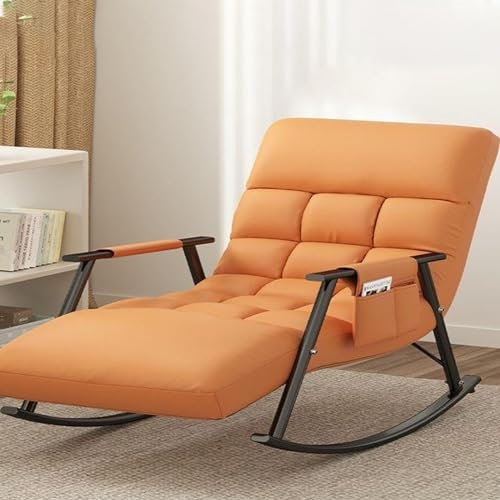 Schaukelstuhl wohnzimmer Sessel Relaxsessel Schaukelsessel ，Schaukelstuhl ,Für Terrasse, Hinterhof, Balkon, Veranda, Fußstütze Metallgestell , Belastbarkeit 150kg ,55*96cm，gepolstert, Creme ( Color :