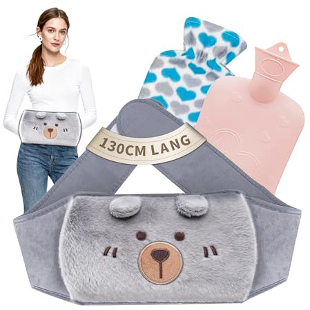 Dibikou Hot Water Bottle Belt, 1L wrap Around Wearable 3 in 1 Hot Water Bag with 130 cm Long Soft Waist Cover, PVC Hot Water Bottle Strap for Neck, Shoulder, Back, Legs Warm and Period Relief