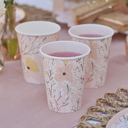 Ginger Ray Papierbecher mit rosa Blumenmuster, Partygeschirr, 8 Stück, Pastellfarben