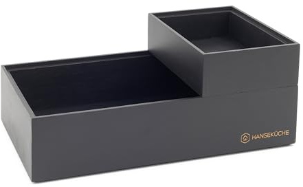 Hanseküche Aufbewahrungsboxen aus Bambus - 2er Set Ordnungsboxen Holz - Schachteln für Schubladen - Organisatorische Aufbewahrung - Stapelbare Kisten, nachhaltig, Ordnungssystem (Schwarz)