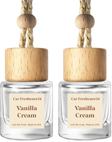 C Classy Hanging Car Air Freshener 2 Pack, Vanilla Cream Essential Oil Diffuser, Long-Lasting Fragrance, Cute Glass Bottle Car Accessories for Women & Men, Made in USA