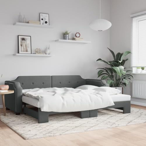 CKioict Modern Doppelbett Einzelbett Jugendbett Tagesbett Ausziehbar Dunkelgrau 80x200 cm StoffGeeignet für Gästezimmer, B&Bs, Schlafzimmer