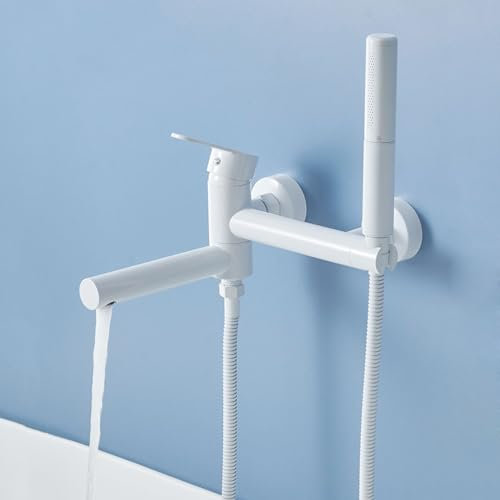 Badewannenarmatur Einhand Um 90° Drehbarer Wannenarmatur Wandmontage mit Brause,Weiß