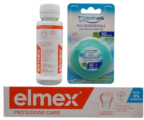 Set Per L'Igiene Orale: Collutorio Protezione Carie. Rinfresca Con Un Piacevole Gusto Alla Menta 100ml + Dentifricio Protezione Carie 75ml + Filo Interdentale, Alla Menta 50m