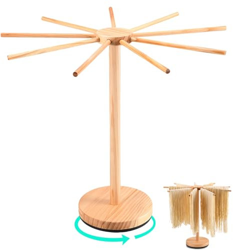 Aloskart Secador Pasta Giratorio, Soporte para Colgar Fideos, Soporte Espaguetis, Madera Estante para Secar Pasta Fresca y Hacer Fideos