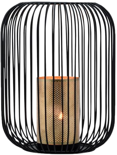 Marrakesch Boho dekoration aesthetic lykta metalltråd 27 cm stor svart | Lykta värmeljushållare Tesour som trädgårdsdekoration och vardagsrumsbordsdekoration | Utsökt ljushållare för värmeljus