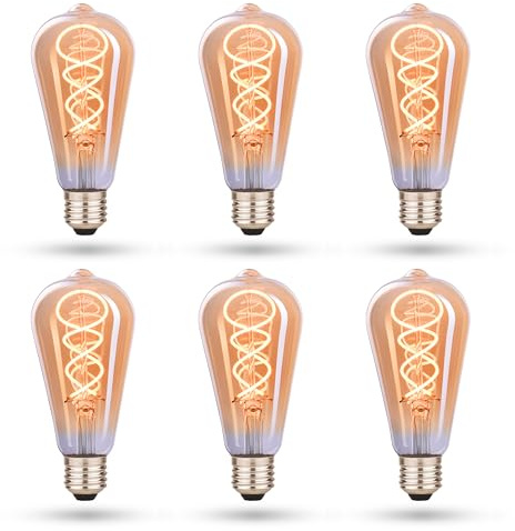 CROWN LED E27 LED Vintage-Glühlampe - Warmweiße - Energieeffizient E-Klasse - Entspricht 38W Glühlampe - Langlebig - Ideal für Zuhause, Restaurants, Stoßfest - Retro Design - 14,2 x 6,4 cm - Set von 6