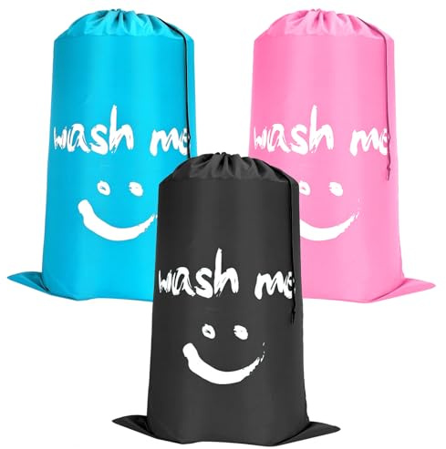 Yeria 3 Pack Large Laundry Bags, Foldable Laundry Bag with Drawstring Closure, Portable Large Capacity 120L, Suitable for Travel Bathroom Bedroom Dormitory (Pink&Blue&Grey)