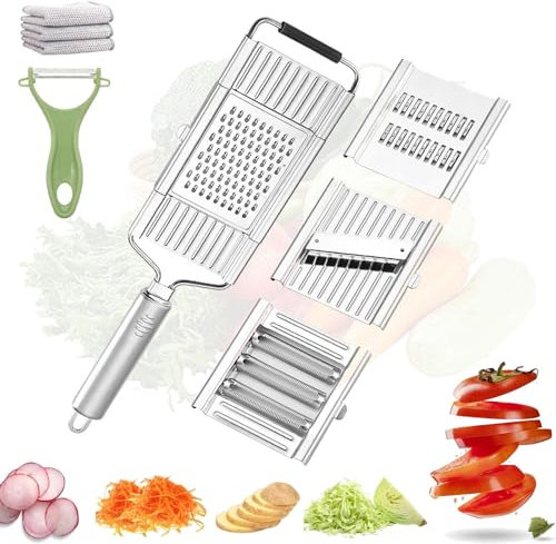 Multi-Purpose Vegetable Slicer Cuts Set, Landepend Multipurpose Vegetable Slicer, 4 in 1 Handheld Multifunctional Grater for Cheese Vegetable Fruit (4-Blade Set)