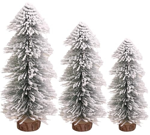 (15/20/25cm) 3Pcs Mini Weihnachtsbaum Tannenbaum Künstlicher Christbaum Tisch Tannenbaum Klein Miniatur Tanne mit Schnee-Effek Grün Weihnachtsdeko Weihnachten Tischdeko für DIY Basteln Schaufenster