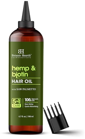 Botanic Hearth Hemp & Biotin Hair Oil - 6.7 Fl Oz - Scalp Treatment for Hair Loss, Dry & Frizzy Hair Repair, Deep Nourishing Oil for All Hair Types- 100% Natural and Vegan