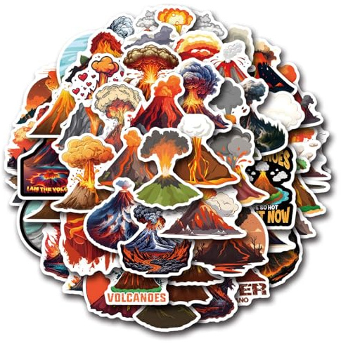 Volcano Lot de 50 autocollants décoratifs mignons pour voiture, ordinateur portable, skateboard, vélo, cyclomoteur, moto, vélo, ordinateur, le volcan, convient aux adultes et aux enfants