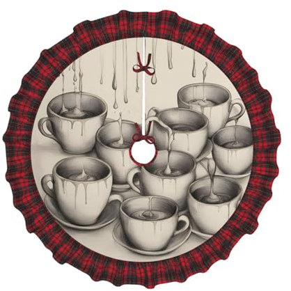 Teiere e tazze disegnate a mano con stampa natalizia per le festività natalizie vivaci per albero gonne/tappetini per il Ringraziamento Decorazione natalizia 121,2 cm 91,2 cm 76,2