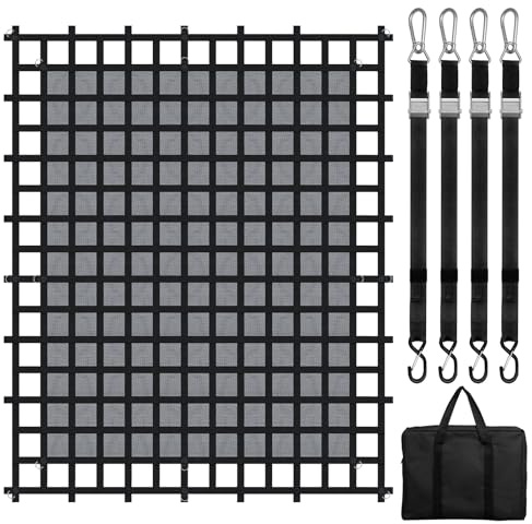 VEVOR Cargo Net with Mesh, 120 in x 105 in, Heavy Duty Truck Cargo Net-(WLL) 1,500lbs, 4 Adjustable Straps with Carabiners & S-Hooks, Truck Bed Cover for Trailer, Pickup, Boat, Jeep, SUV 8.75’x10’