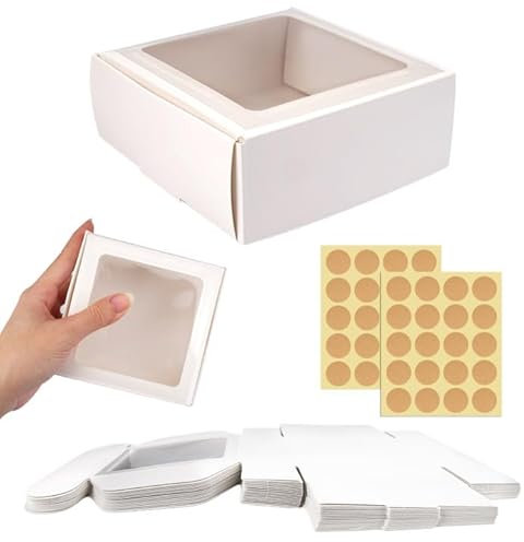 20 Pièces Boite Cadeau Transparente Kraft avec Fenetre, Carton Vide, Cookies Blanc, pour Emballage Cadeau, Bonbons, Chocolats, Biscuits, Gâteaux, Cakes