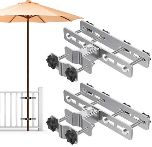 Lifeswell Robuster Sonnenschirmhalter Balkongeländer Schirmhalter für Terrassengeländer, verstellbarer Schirmständer für Terrassen für 1-2 Zoll Stangen, sichere und stabile Geländergitterhalterung