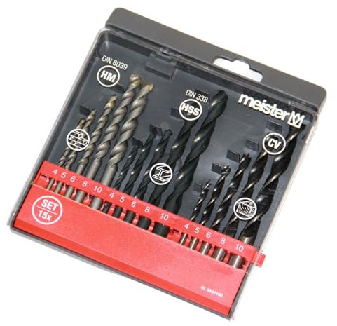 sopomarkt24 Bohrer Set 15tlg, HSS Metallbohrer, CV Holzbohrer, HM Steinbohrer, Größen 4-10mm, Rundschaft, für Bohrmaschinen & Akkuschrauber, in praktischer Kunststoffbox, langlebig & vielseitig