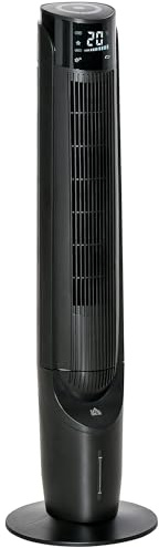 HOMCOM Ventilatore a torre con raffreddamento ad acqua e umidificazione 60W silenzioso ventilatore da piedistallo con timer 12 ore, 4 modalità, telecomando, display LED per il soggiorno Nero Ø31,5 x