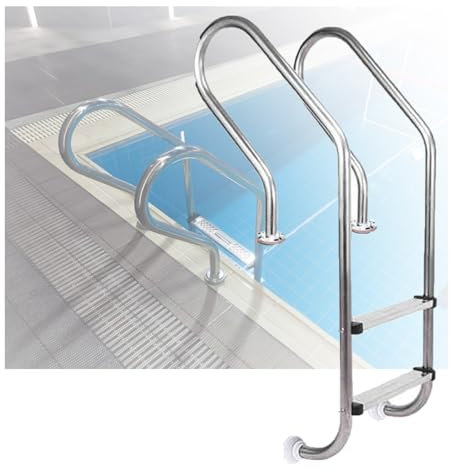 2 Steps Swimming Pool Ladder, Entry and Exit Pool Pedal Ladder,Pool Pedal Step with Curved Armrest for Water Park(Drilling,2-Steps1.0mm)