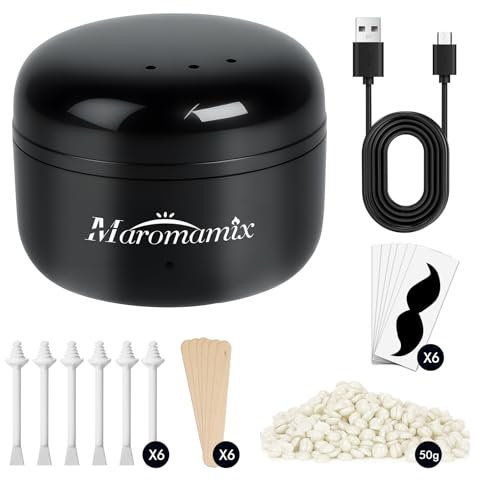 Waxing Kit for Women & Men - Mini Portable Wax Warmer for Nose/Ear/Eyebrow/Beard/Lip Fuzz Hair Removal with 50g Hard Wax Beans, 6 Applicators & 6 Nose Hair Sticks &1 Silicone Pot - 5V USB