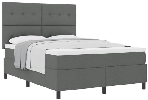 vidaXL Boxspringbett mit Matratze Dunkelgrau 140 x 200 cm Stoff, Moderner Boxspringbett, robuster Rahmen mit Lattenunterstützung, Bequeme Matratze mit Taschenfedern für süße Träume