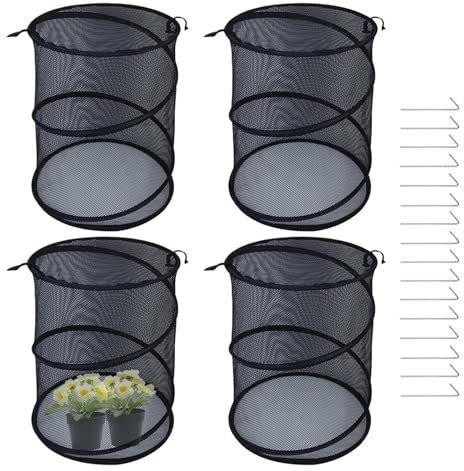 Överdrag för trädgårdsväxtskydd, 4 x växtskydd popup-nätbur 33 x 33 x 50 cm, vikbart skydd utomhusinhägnad med insatser för träd, blommor, blåbärsbuske, svart, vit