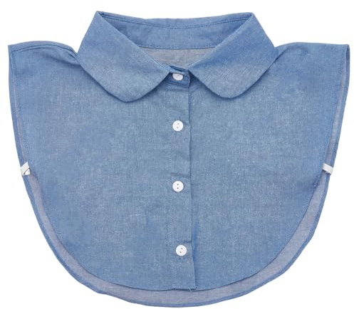 CABODYALS Denim blå fuskkrage rund kant bomull avtagbar falsk tupp blus topp dekorativa mockhalsband halv skjorta knapp upp justerbar rem för kvinnor kläder klänningar tröjor tillbehör