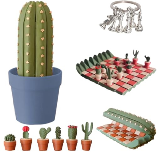 D'échecs Cactus, Jeu D'échecs de Voyage Magnétique Enroulable, Pièces Portables Imprimées en 3D sur Le Thème des Cactus, Jeu sur Le Thème des Plantes Succulentes pour Les Amoureux